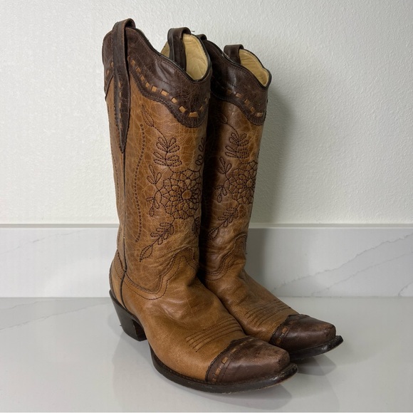 Corral Shoes - Corral Womens Western Boots Brown Leather Embroidered Snip Toe Size 6.5